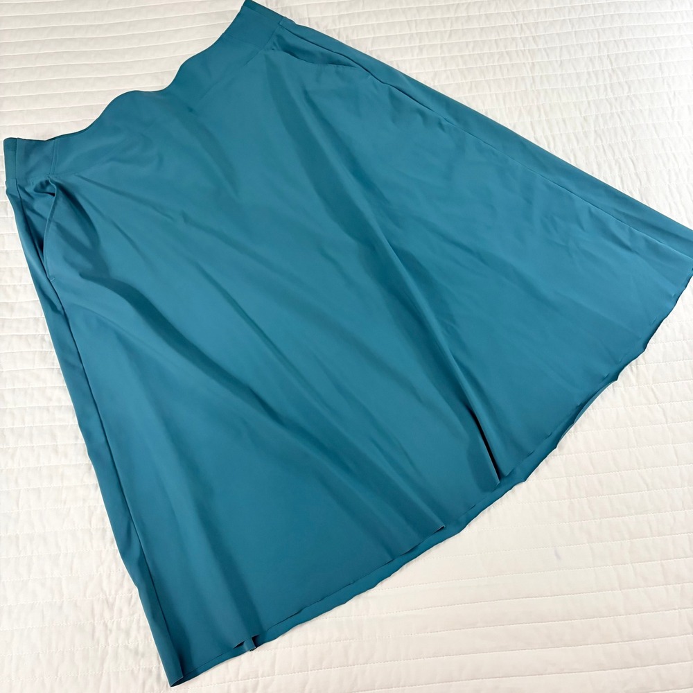 Athleta Cosmic Skirt Teal A-Line Midi Travel Athletic Front Pockets Womens XL